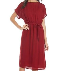 Charles Henry Short Sleeve Midi Dress w/ Tie Waist